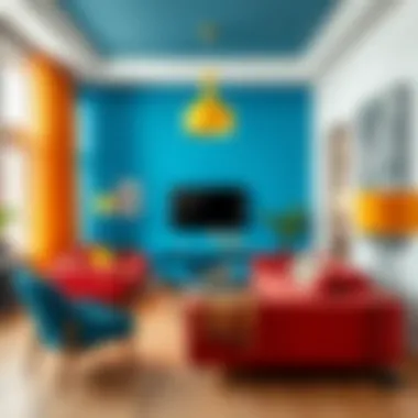 Vibrant living room featuring bold accent colors
