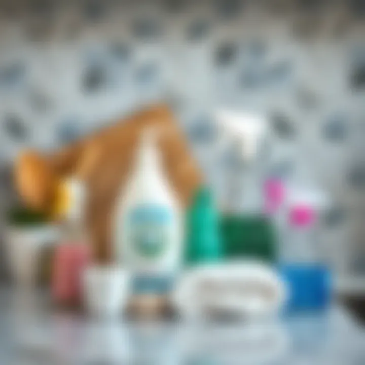 Essential Cleaning Materials Cleaning materials arranged neatly on a countertop