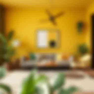 A creatively designed interior featuring yellow and green elements