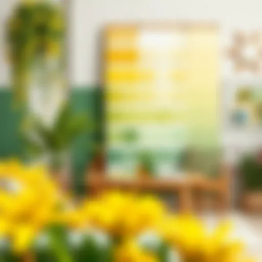 A vibrant display of yellow and green color swatches