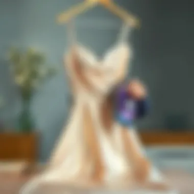 Elegant satin dress being ironed with care