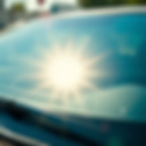 A pristine car windshield reflecting sunlight