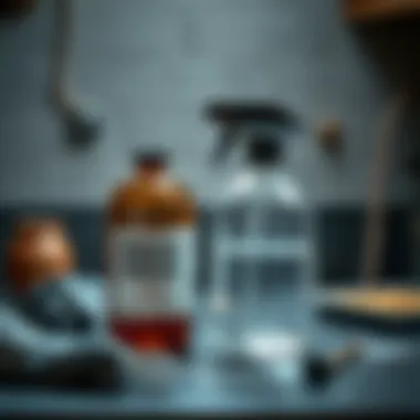 Essential Tools: Vinegar as Your Cleaning Companion A bottle of vinegar next to a spray bottle