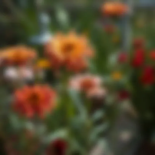 Revitalizing wilted flowers in a serene garden setting