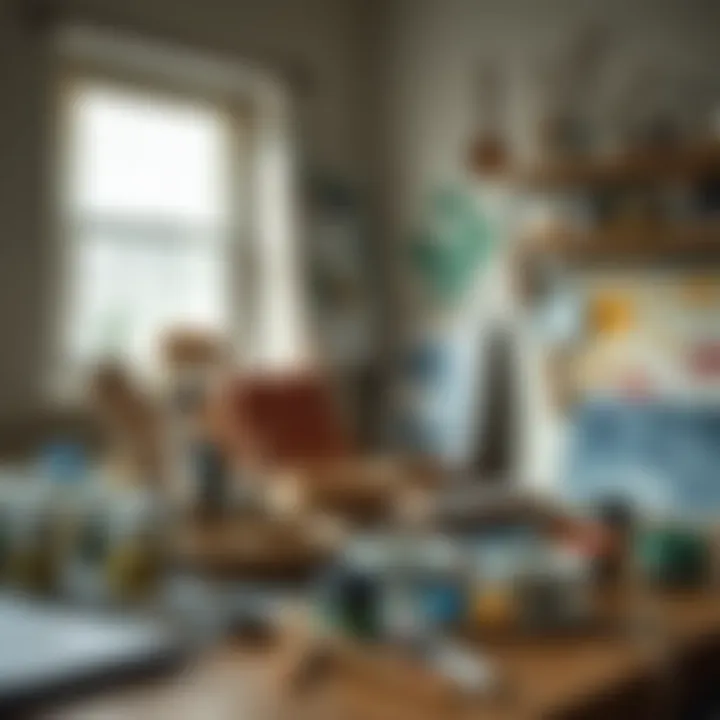 A serene workspace featuring water-based painting materials