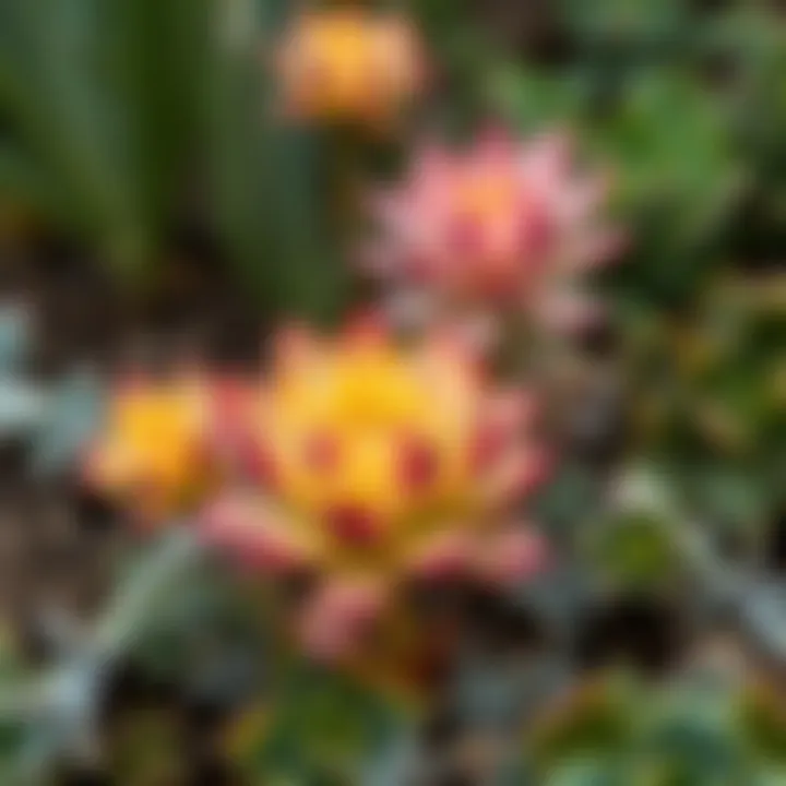 Vibrant succulent blooms in a garden setting