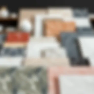 Diverse color palette of artificial marble samples for kitchen designs