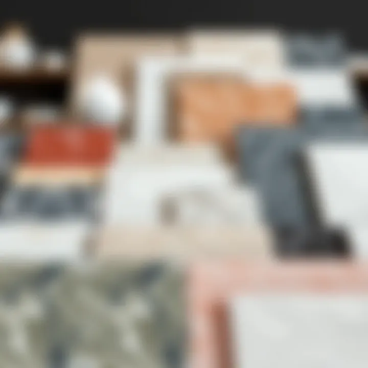 Diverse color palette of artificial marble samples for kitchen designs