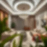 Elegant living room with suspended ceiling design