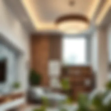 Stylish decoration with suspended ceiling in a contemporary setting