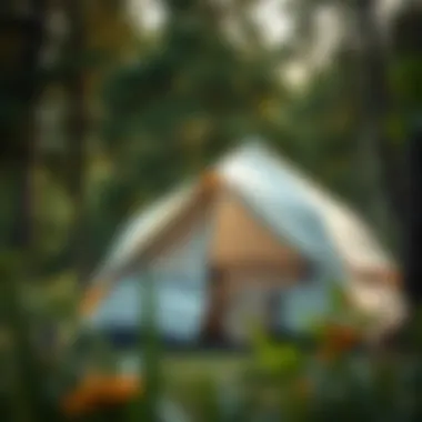 Elegant camping setup featuring a tent in a lush environment