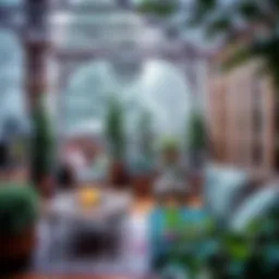 A beautifully decorated terrace winter garden showcasing elegant furniture and lush greenery