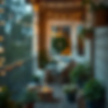 Cozy balcony featuring rustic decor and fairy lights