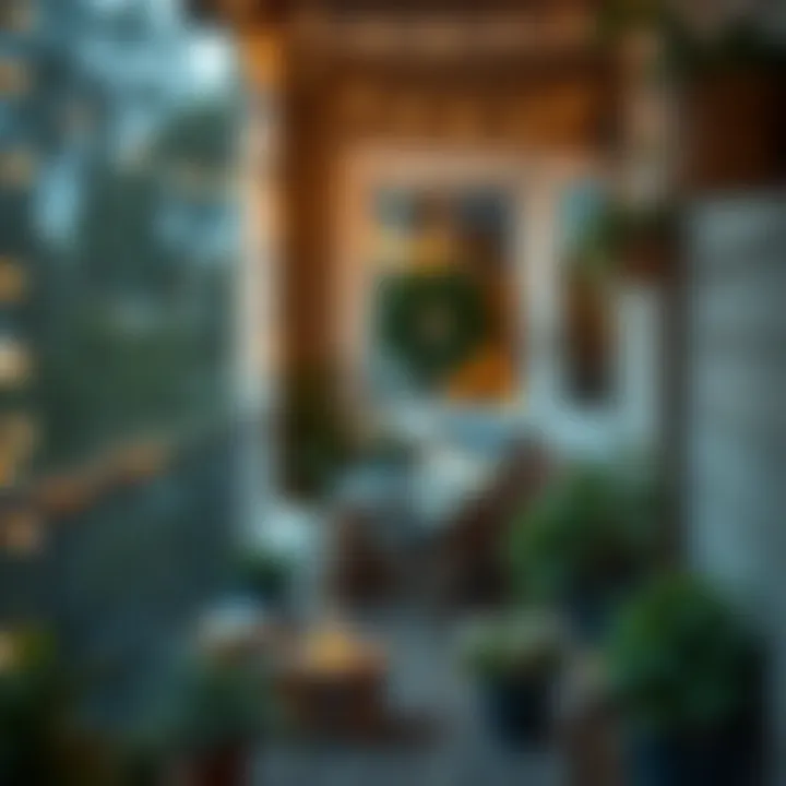 Cozy balcony featuring rustic decor and fairy lights