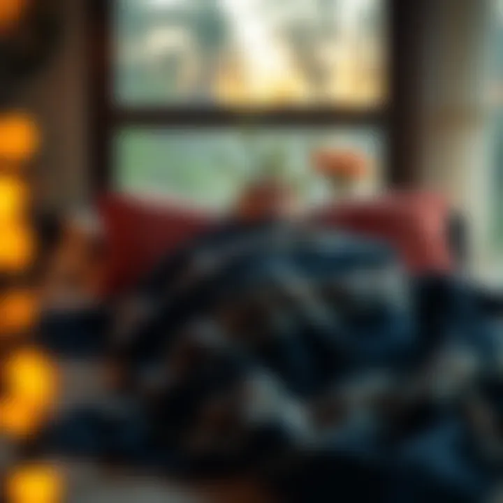 Person relaxing under a thermal blanket in a serene environment