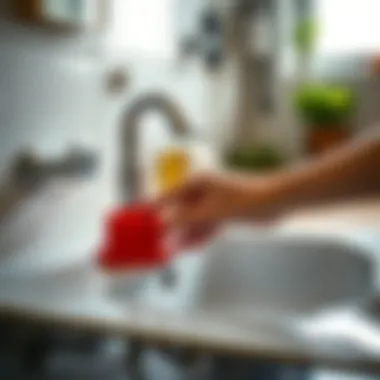 Demonstration of using a plunger on a sink