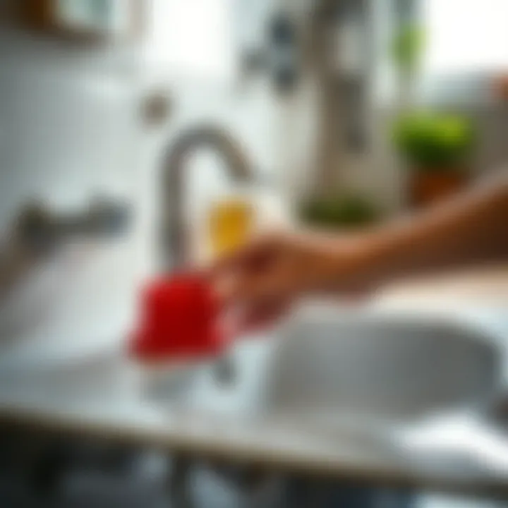 Demonstration of using a plunger on a sink