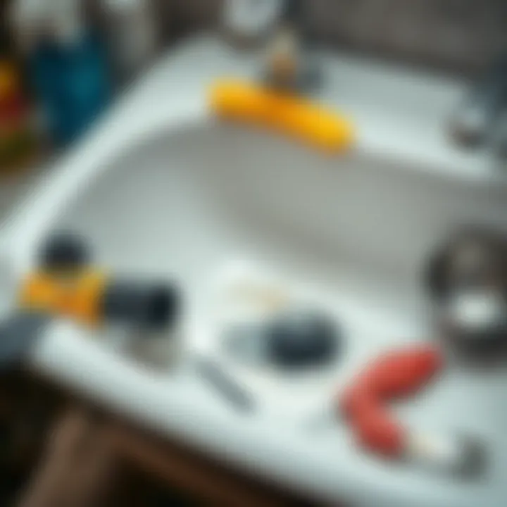 Tools and materials for unclogging a sink