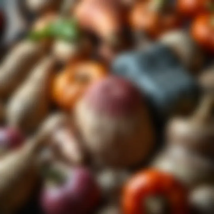 A variety of root vegetables showcasing their unique shapes.