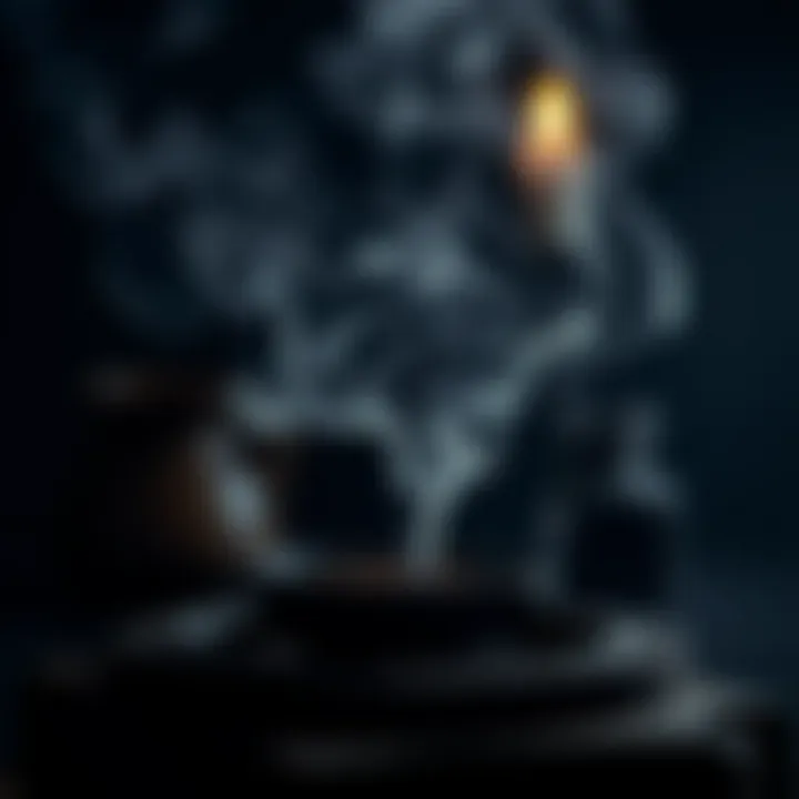 A serene setting with smoke rising from incense