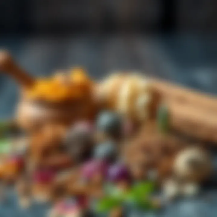 An assortment of natural herbs and resins for incense