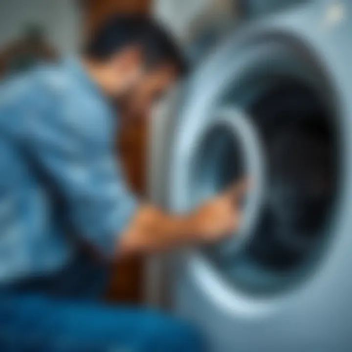 User inspecting the washing machine filter