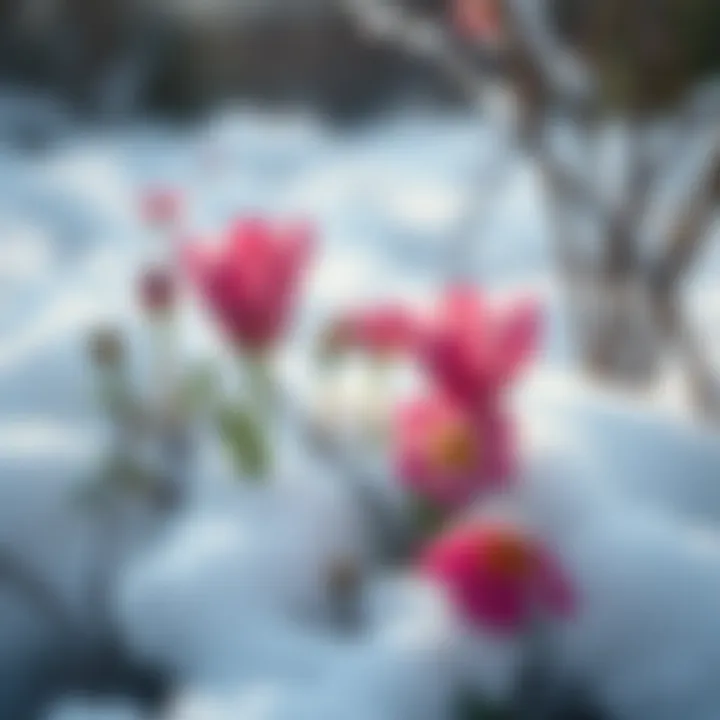 Winter flowers blooming amidst snow