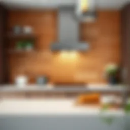 Elegant wooden texture ceramic backsplash in modern kitchen