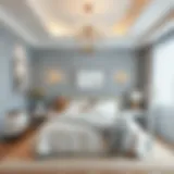 Elegant bedroom color palette showcasing soft blues and whites