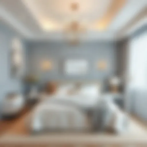 Elegant bedroom color palette showcasing soft blues and whites