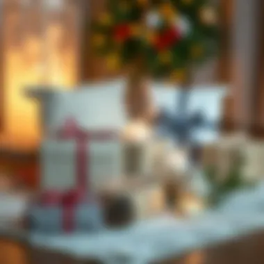 A cozy winter setup with gifts and decorations