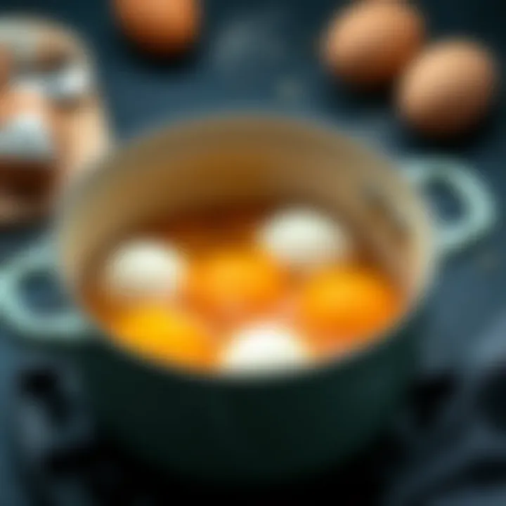 Eggs in a pot being prepared for poaching