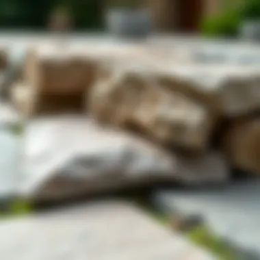 Close-up of different stone materials used in paving